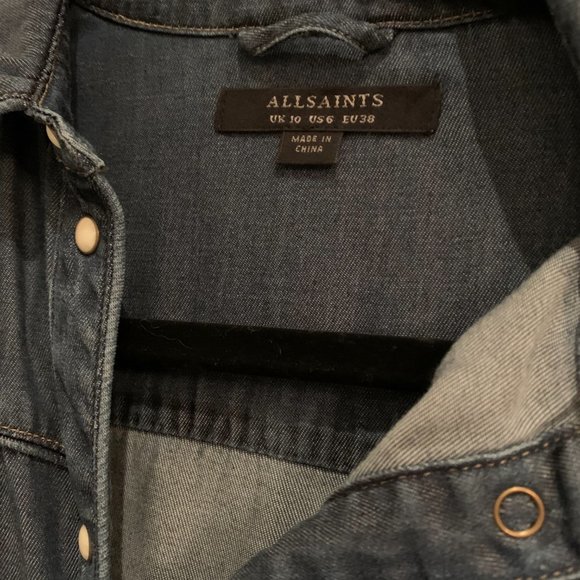 All Saints Denim Long Sleeved mini dress Size 6 - Picture 3 of 3